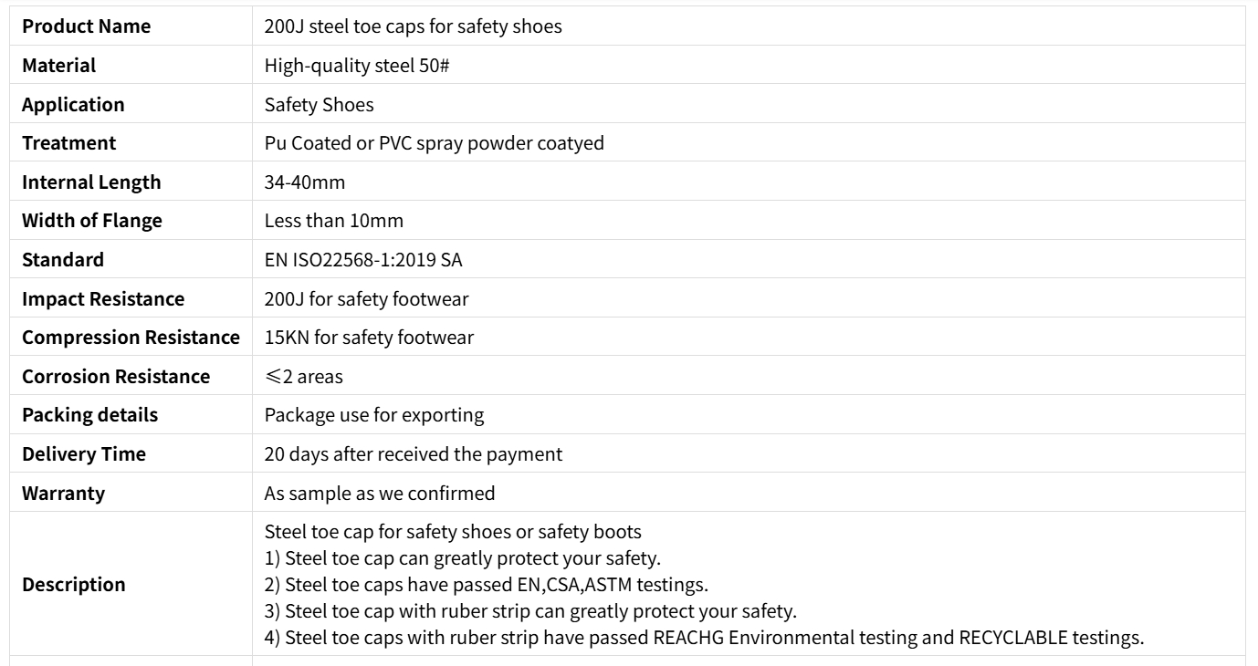 Nắp ng&oacute;n ch&acirc;n bằng th&eacute;p 200J cho gi&agrave;y an to&agrave;n 